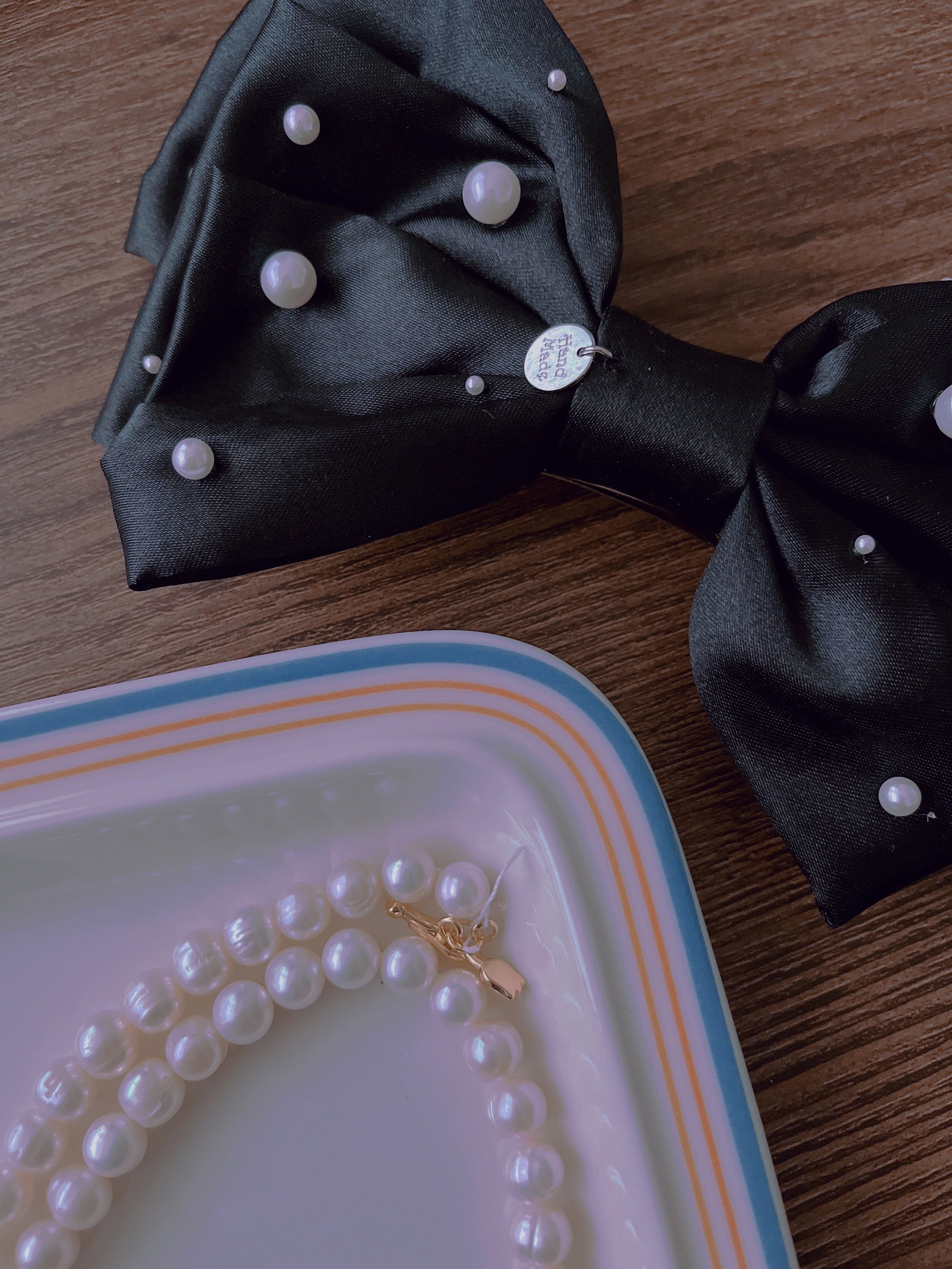 Korean Handmade Bow Tie Pearl Hair Clip