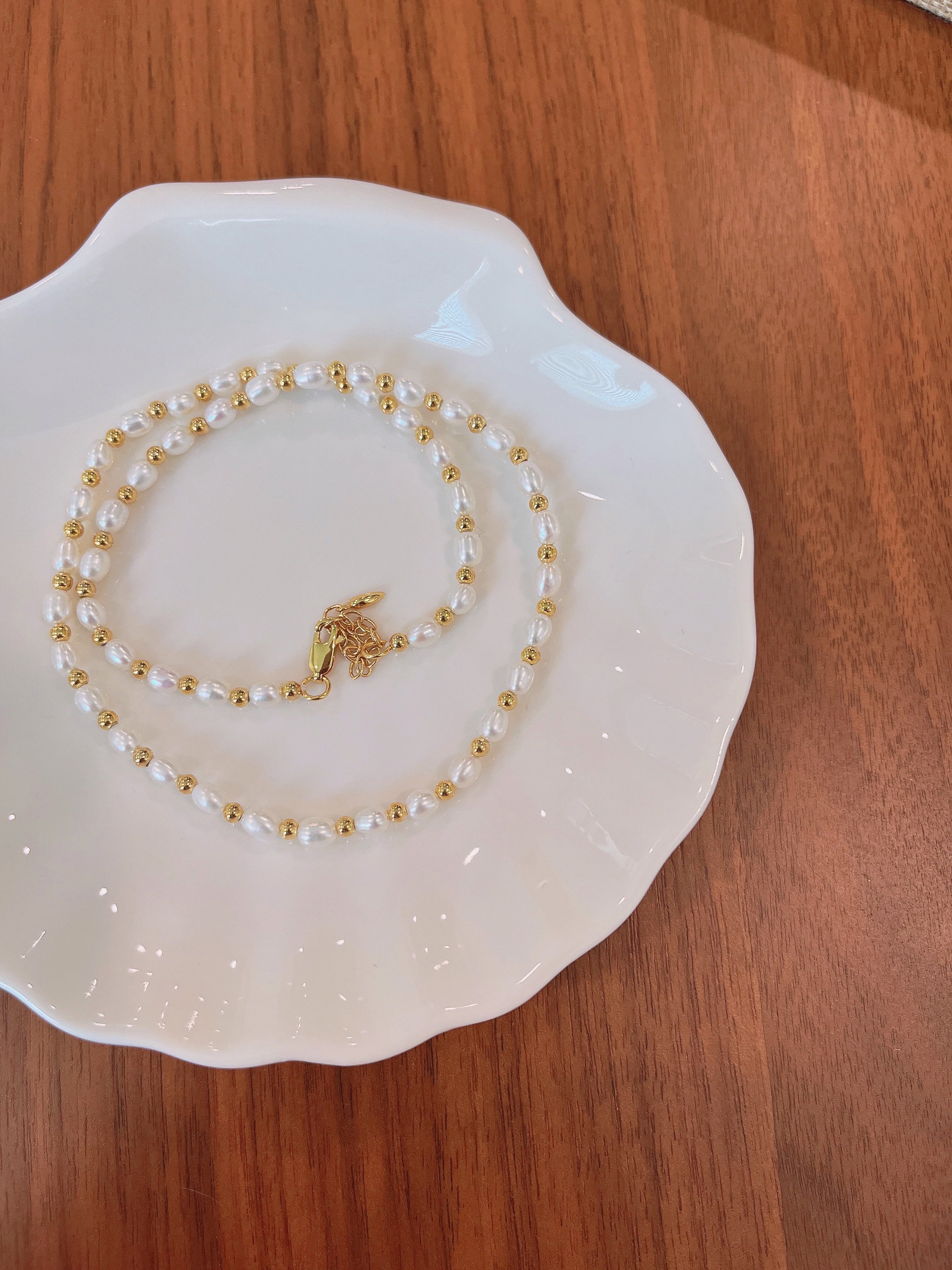 S925 + 14k Gold Pearl Beaded Necklace