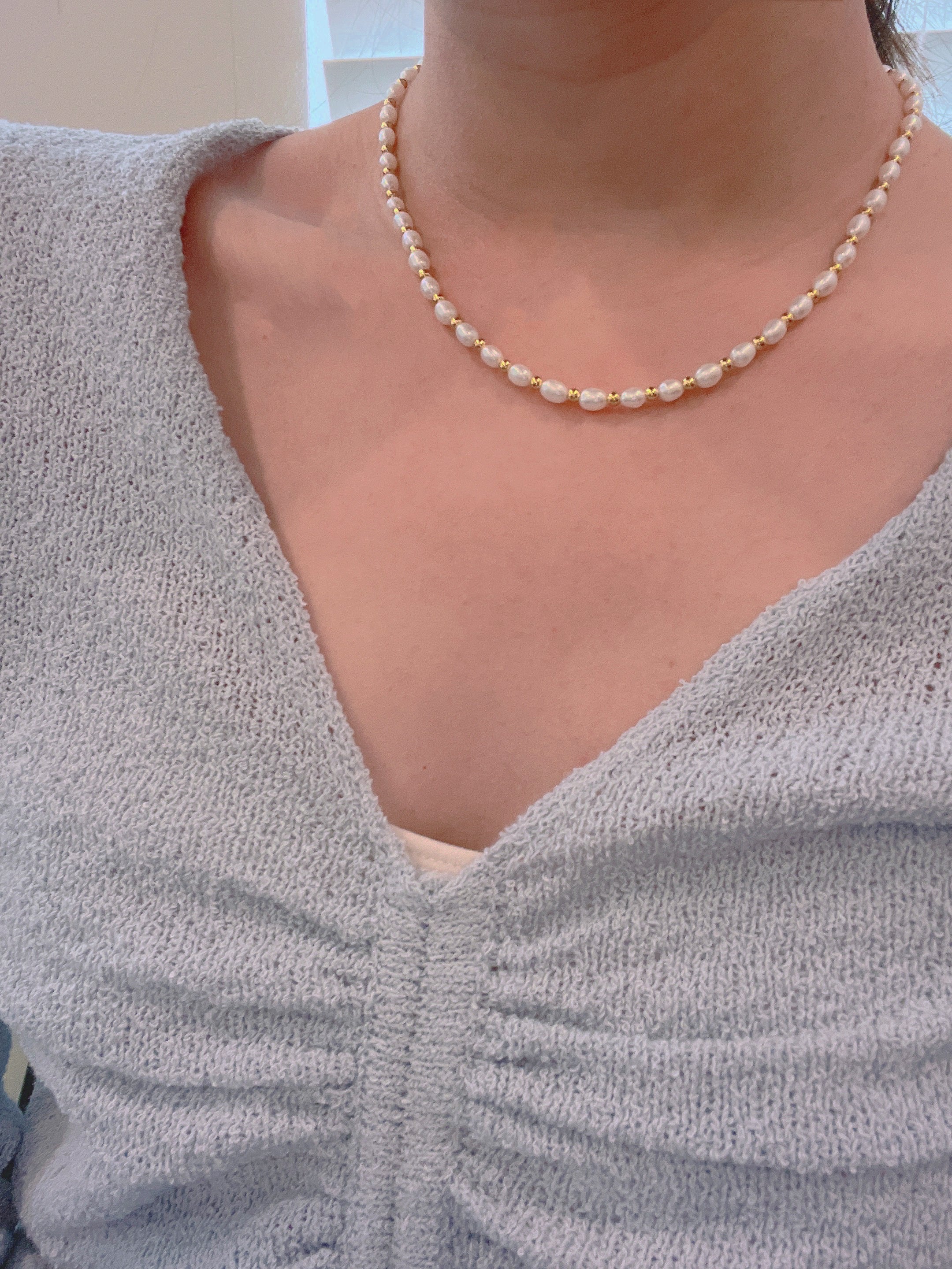S925 + 14k Gold Pearl Beaded Necklace