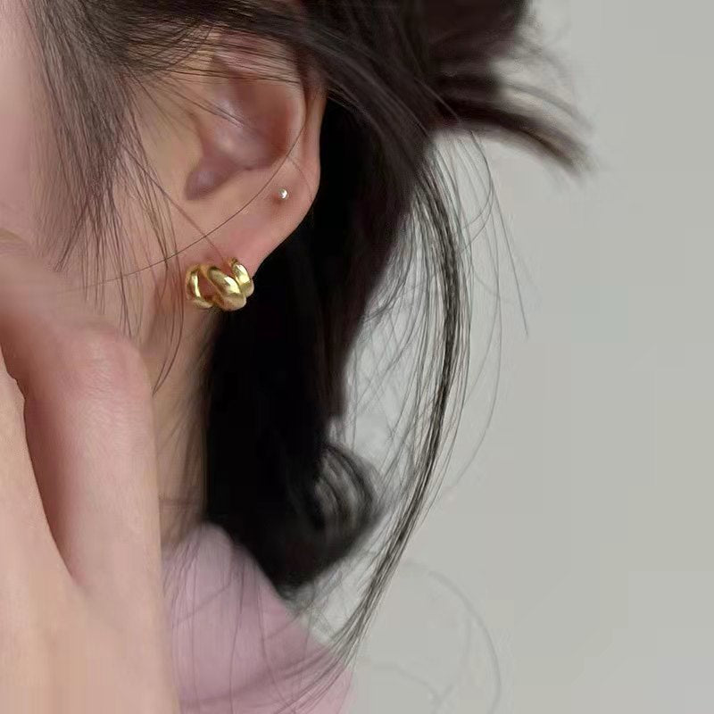 Tripe Circle 925 Silver & Gold Earrings/ Pair