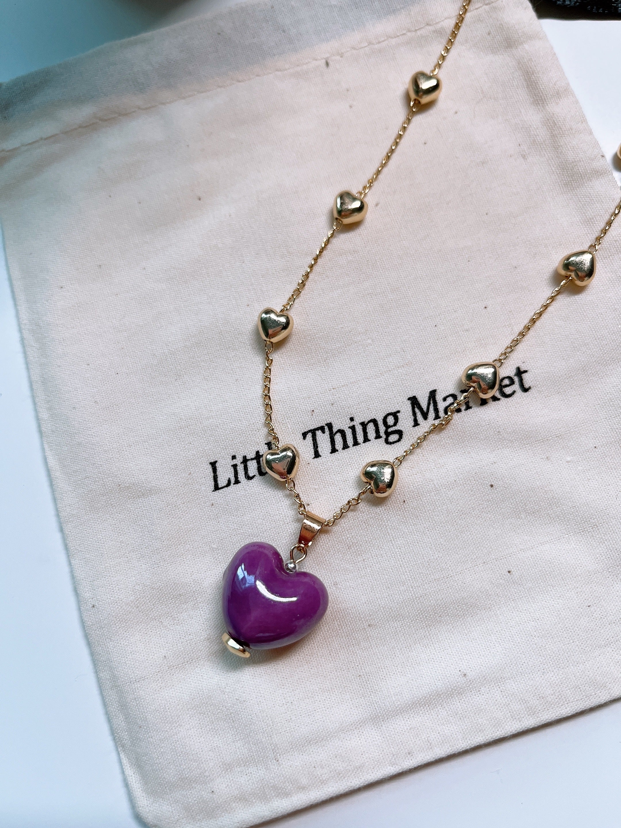 Ceramic Purple Love Gold Necklace