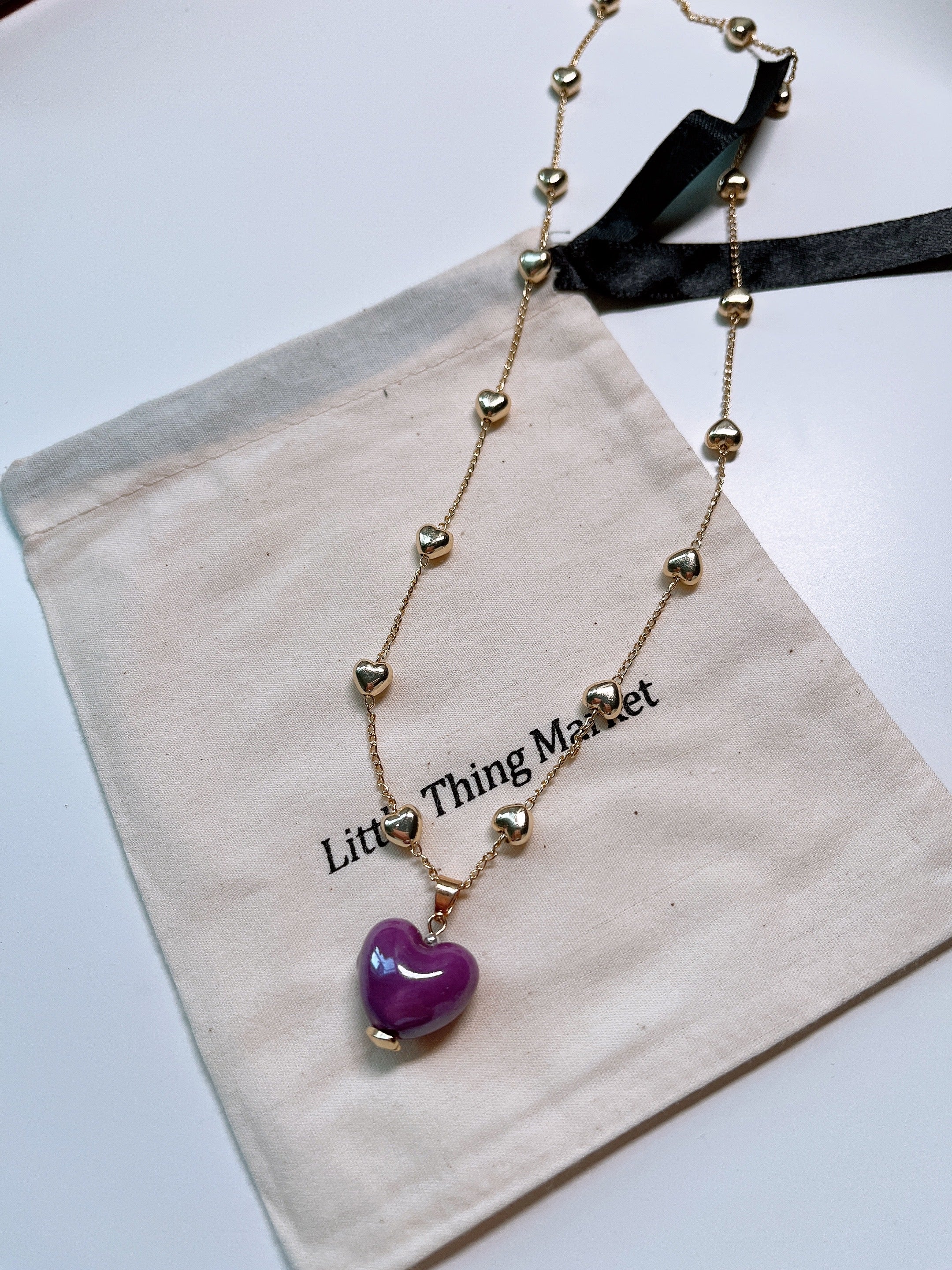 Ceramic Purple Love Gold Necklace