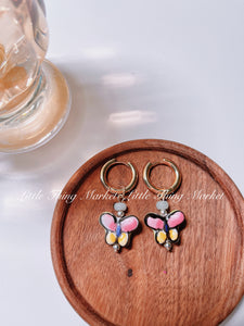 Ceramic Butterfly & Jade Hoop Earrings/ Pair