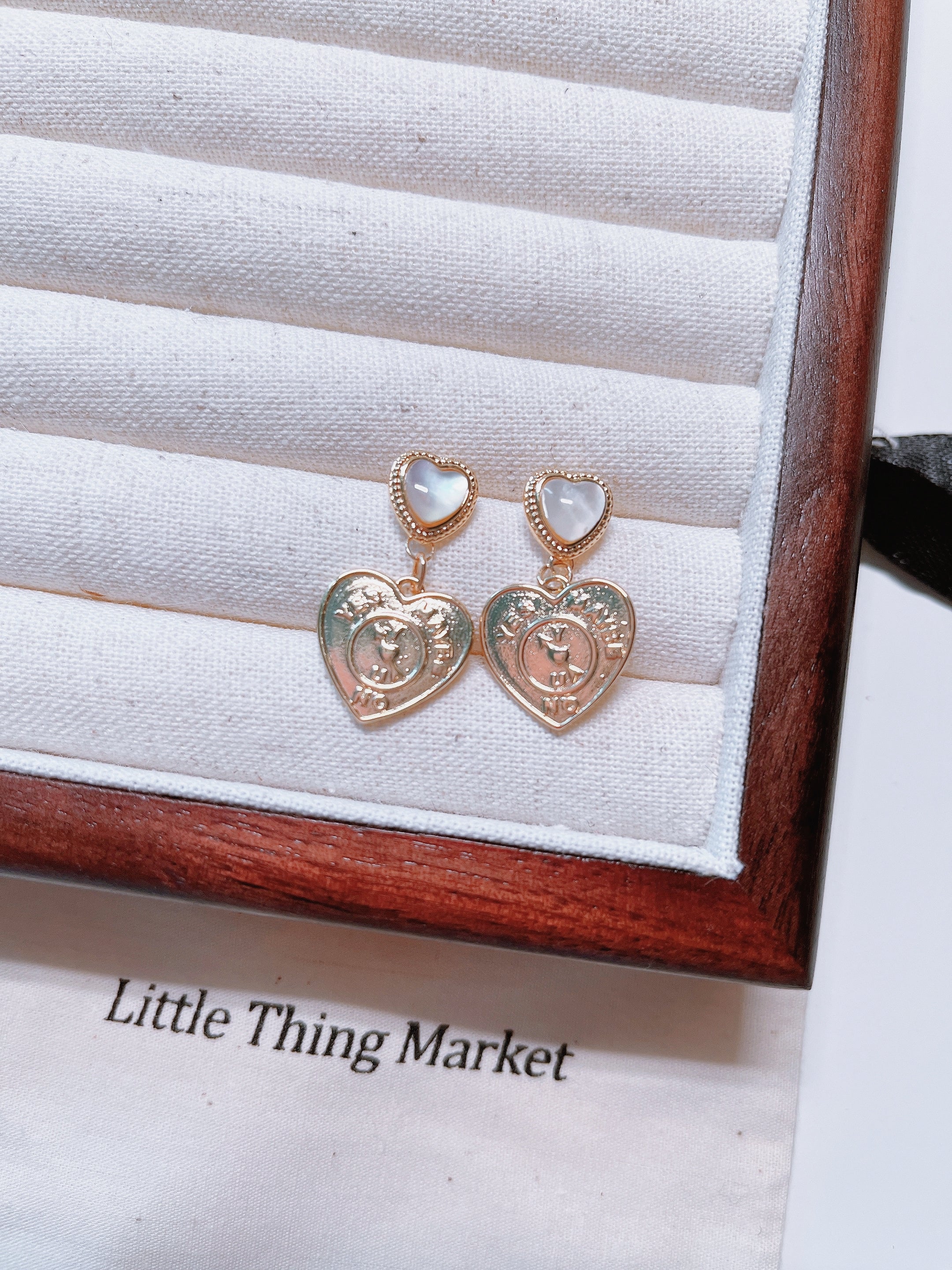 Gold Heart Coin Earrings/ Pair