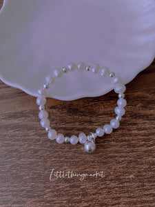 S925 Pearl Beaded & Silver Ball Pendant Bracelet