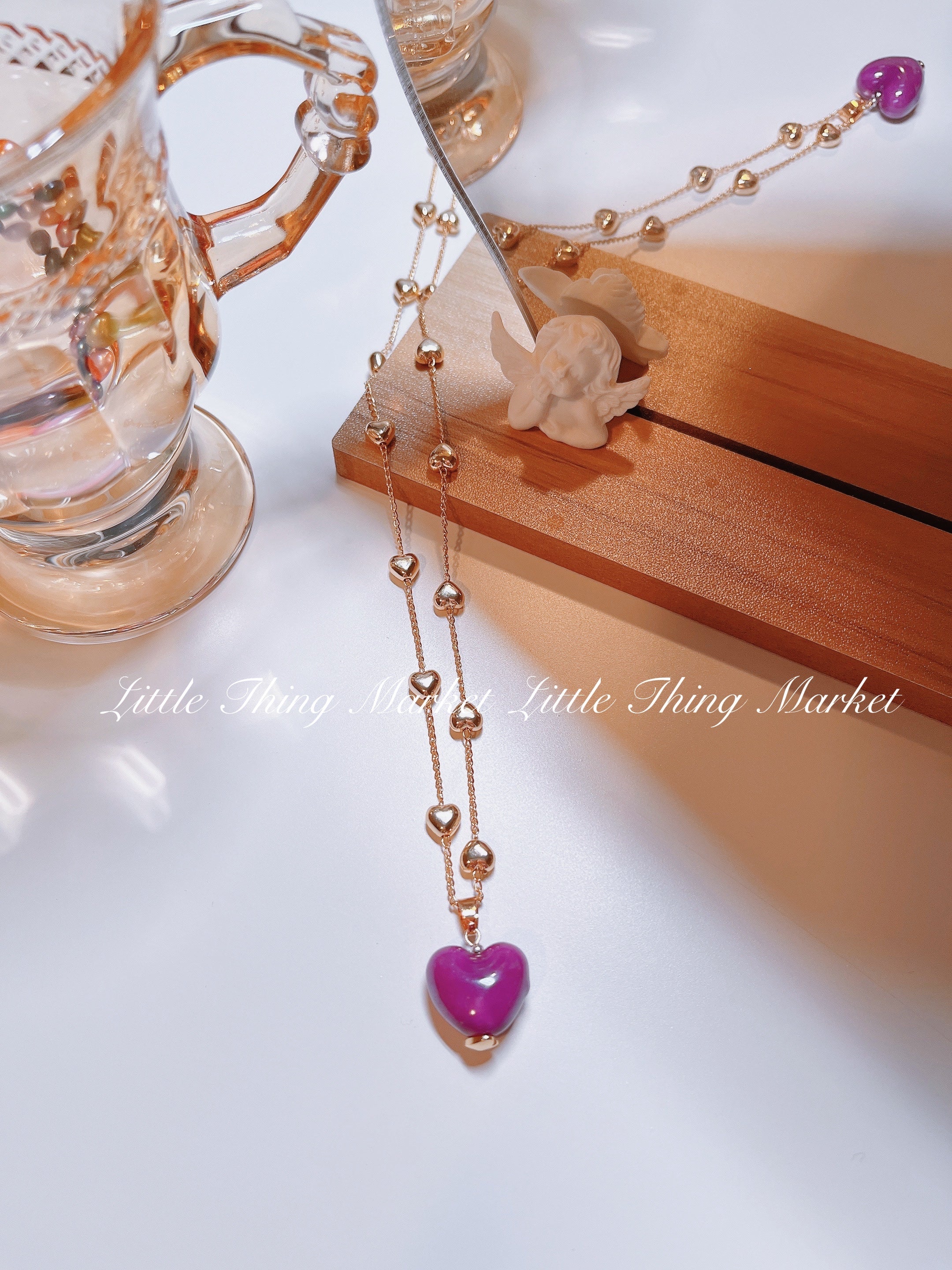 Ceramic Purple Love Gold Necklace