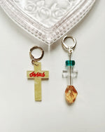Load image into Gallery viewer, Resin Cross Asymmetry Earring/ Pair 【Yellow】
