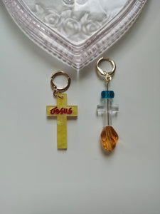 Resin Cross Asymmetry Earring/ Pair 【Yellow】